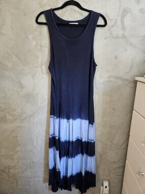 Natural Life Blue Tie Dye Scoop Neck Maxi Dress Sleeveless Size L Cotton
